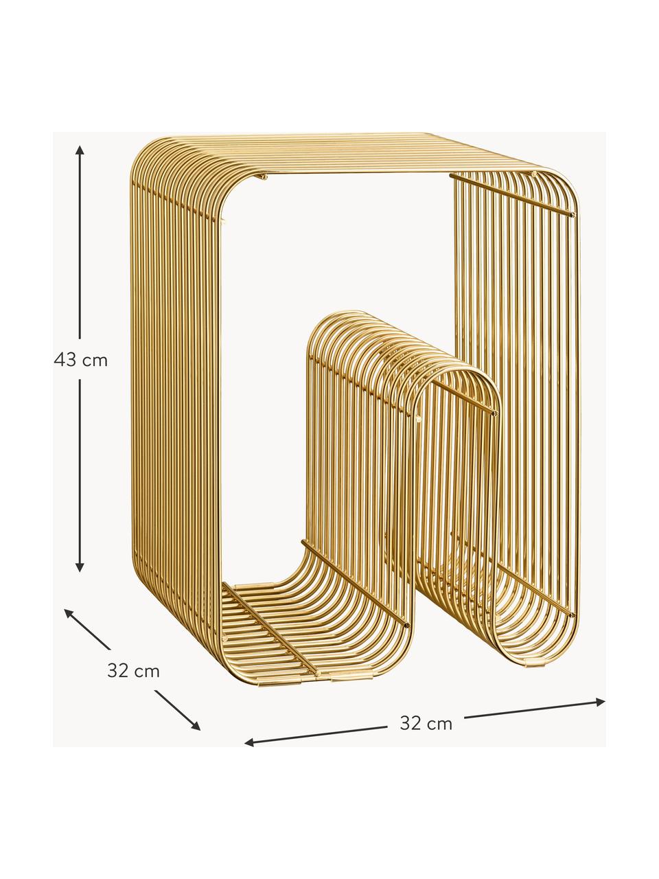 Kovový pomocný stolík s priehradkou na noviny Curve, Lakovaný kov, Odtiene zlatej, Š 32 x V 43 cm