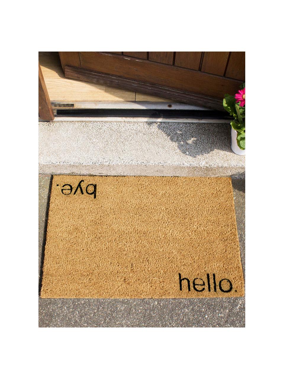 Paillasson Hello Bye, Fibre de coco, Brun clair, noir, larg. 40 x long. 60 cm