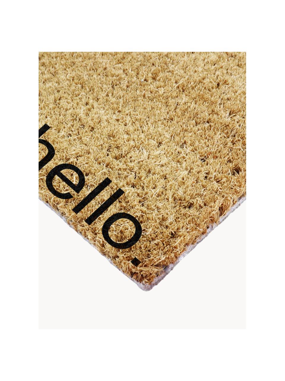 Fußmatte Hello Bye, Oberseite: Kokosfaser, Unterseite: Naturkautschuk, Hellbraun, Schwarz, B 40 x L 60 cm