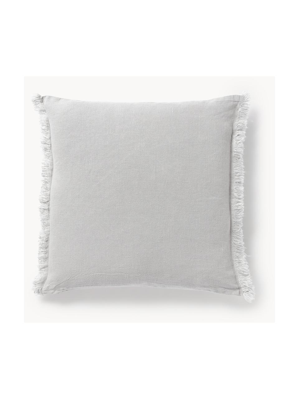 Housse de coussin pur lin avec franges Luana, 100 % pur lin

Le lin est naturellement doté d'un toucher plutôt rugueux et d'un aspect froissé
Sa résistance élevée au accrocs lui confère robustesse et longévité, Gris clair, larg. 40 x long. 40 cm