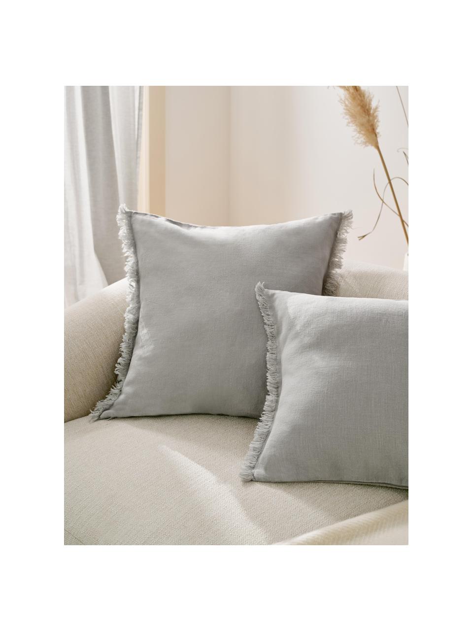 Housse de coussin pur lin avec franges Luana, 100 % pur lin

Le lin est naturellement doté d'un toucher plutôt rugueux et d'un aspect froissé
Sa résistance élevée au accrocs lui confère robustesse et longévité, Gris clair, larg. 40 x long. 40 cm