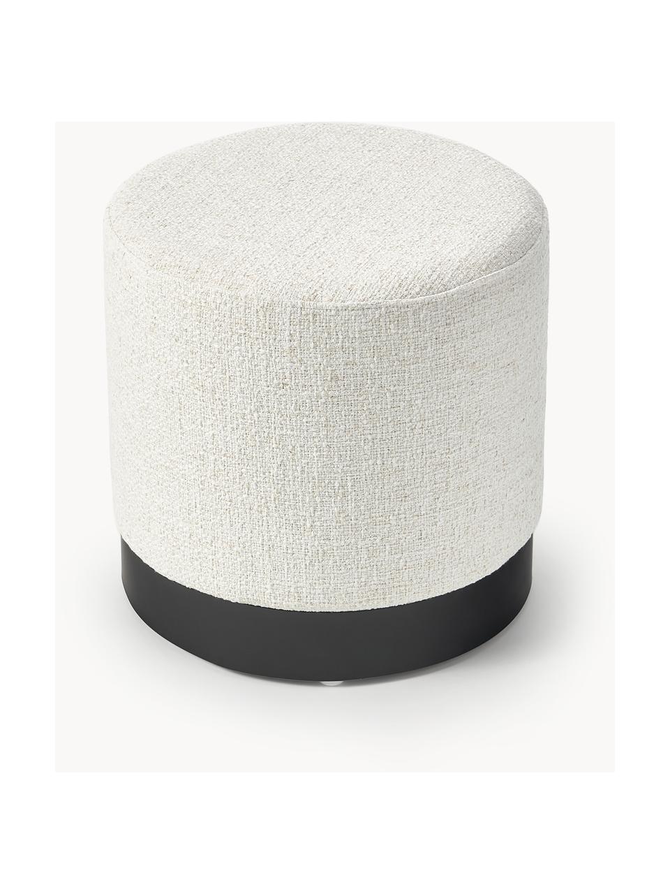 Pouf en tissu bouclé Orchid, Bouclé blanc crème, socle noir, Ø 38 x haut. 38 cm