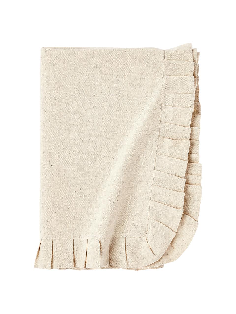 Obrus z falbanką Chambray, 100% bawełna, Kremowobiały, Dla 6-8 osób (S 160 x D 250 cm)