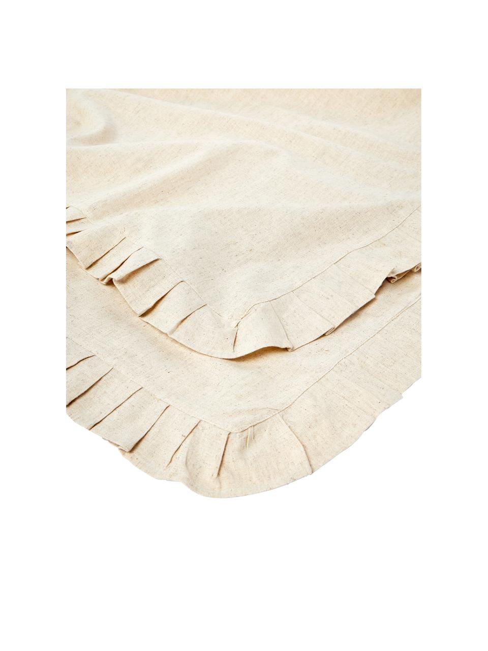 Obrus z falbanką Chambray, 100% bawełna, Kremowobiały, Dla 6-8 osób (S 160 x D 250 cm)