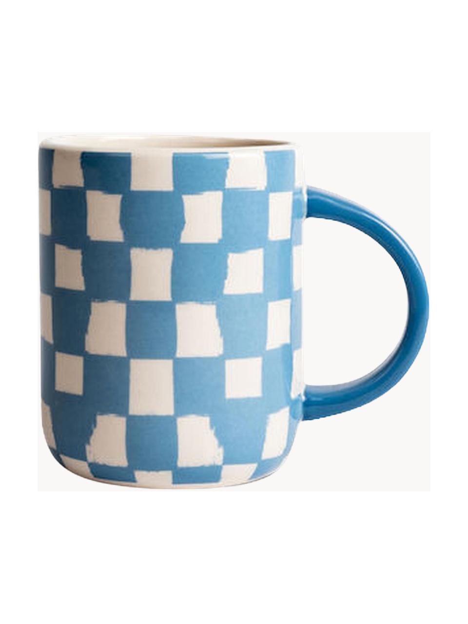 Tasses Liz, 2 pièces, Grès cérame, Blanc, bleu, damier, Ø 8 x haut. 10 cm, 280 ml