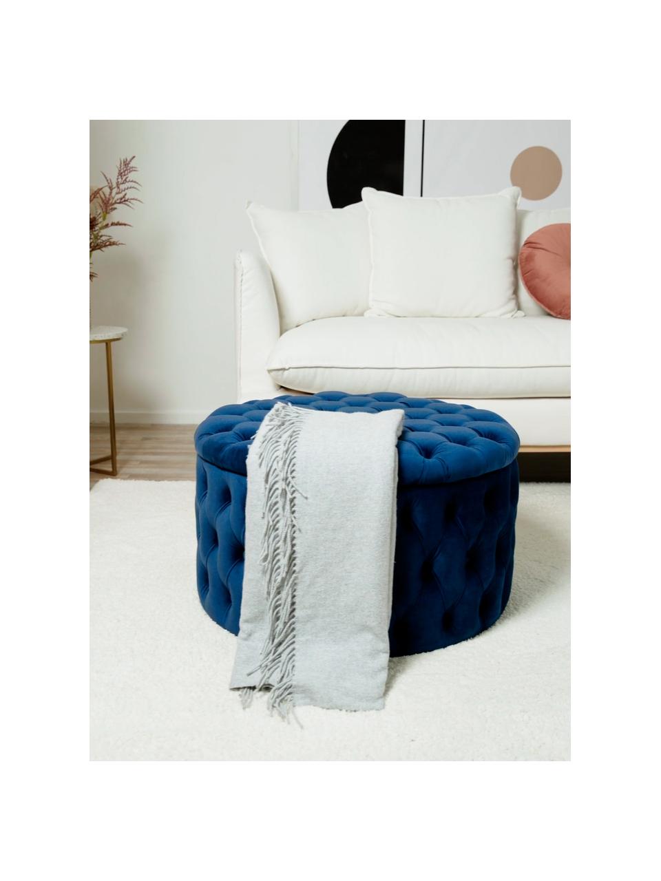 Pouf coffre XL velours bleu foncé Chiara, Bleu, Ø 70 x haut. 42 cm