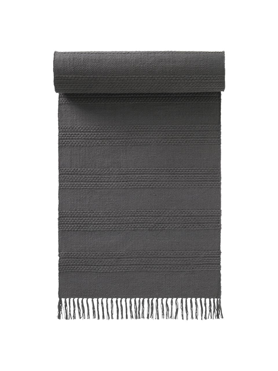 Tapis coton gris foncé à franges Tanya, Gris foncé