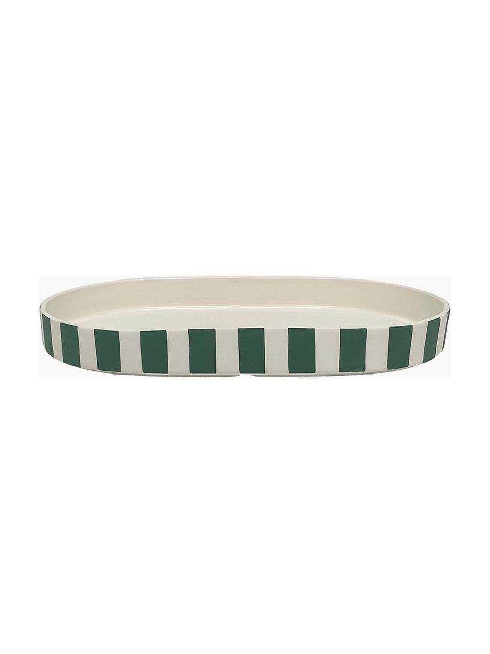 Plateau décoratif artisanal Toppu, Grès cérame, Vert foncé, blanc, larg. 37 x prof. 12 cm