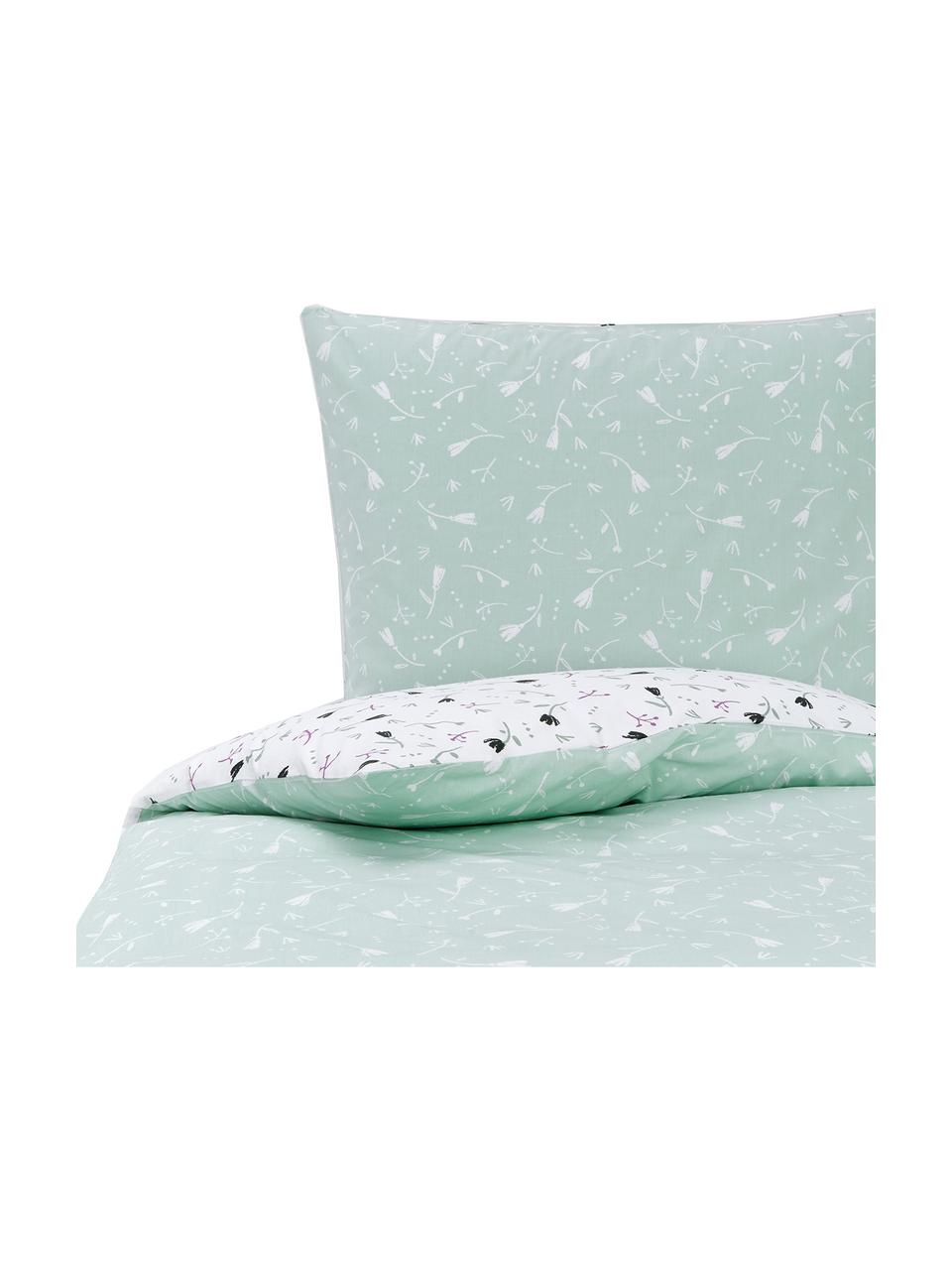 Obojstranná posteľná bielizeň z bavlneného perkálu Blume, Mätová, biela