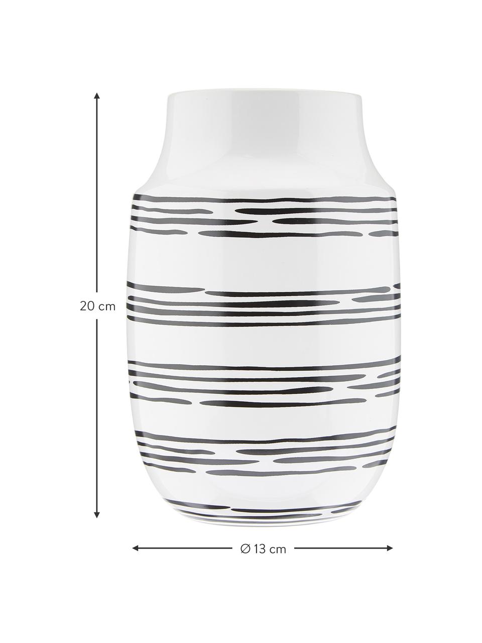 Vaso bianco a strisce fatto a mano Dora, Ceramica, Bianco crema, nero, Ø 13 x Alt. 20 cm