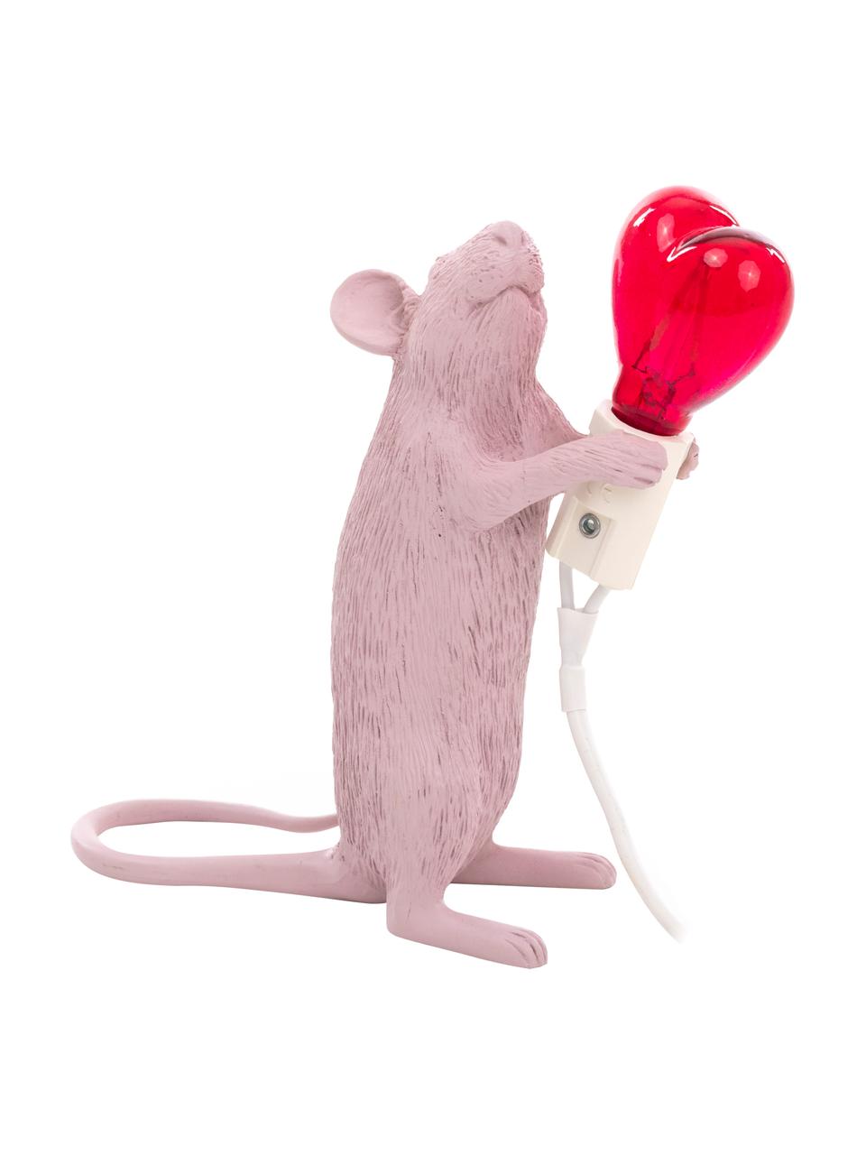 LED tafellamp Mouse Love, Peertje: glas, Roze, rood, 6 x 15 cm