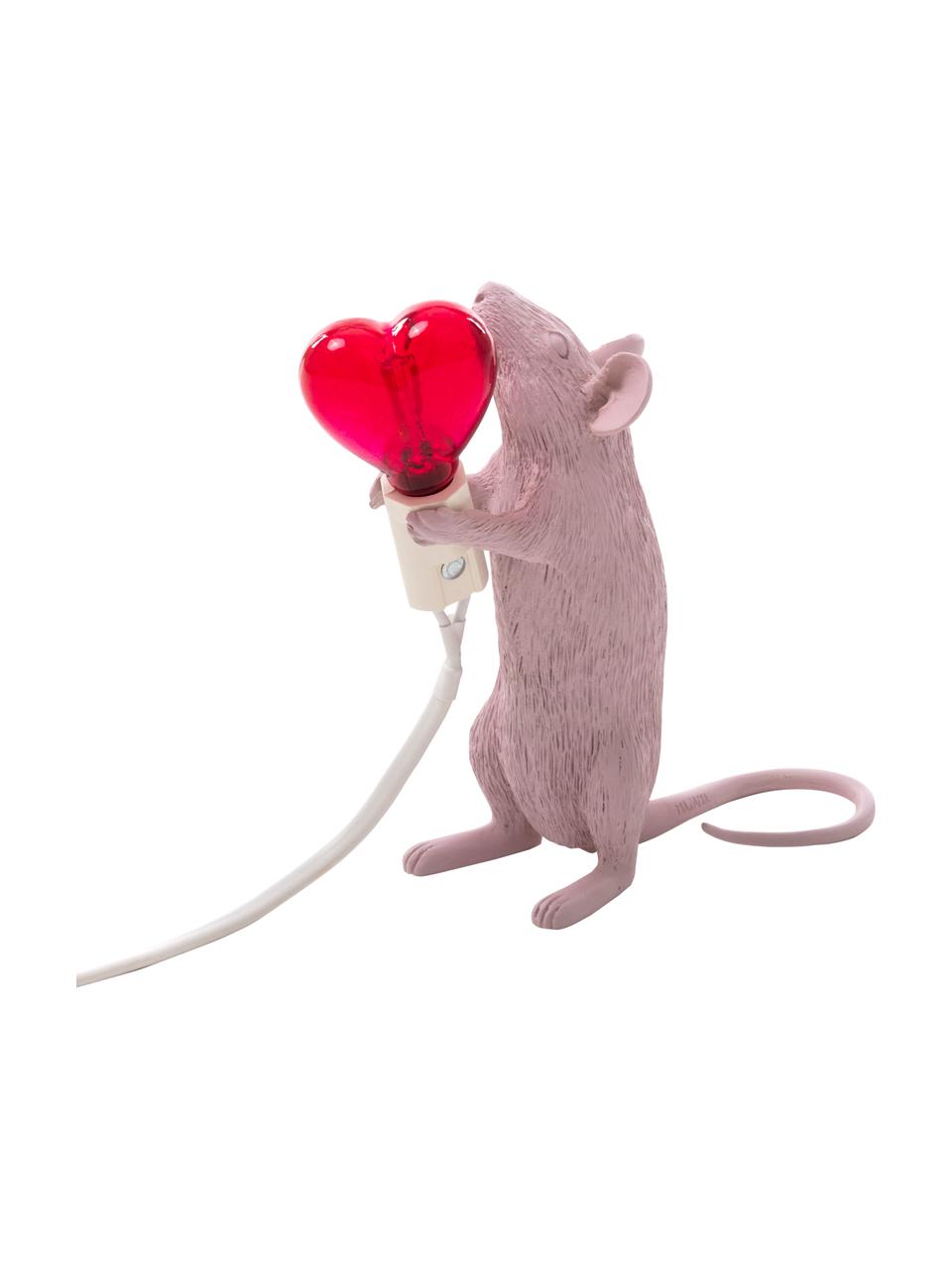 Lampa stołowa Mouse Love, Blady różowy, czerwony, S 6 x W 15 cm