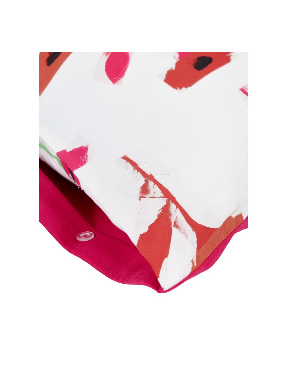 Design kussenhoezen Weyda van katoensatijn, 2 stuks, Weeftechniek: satijn Draaddichtheid 210, Wit, roze, B 60 x L 70 cm