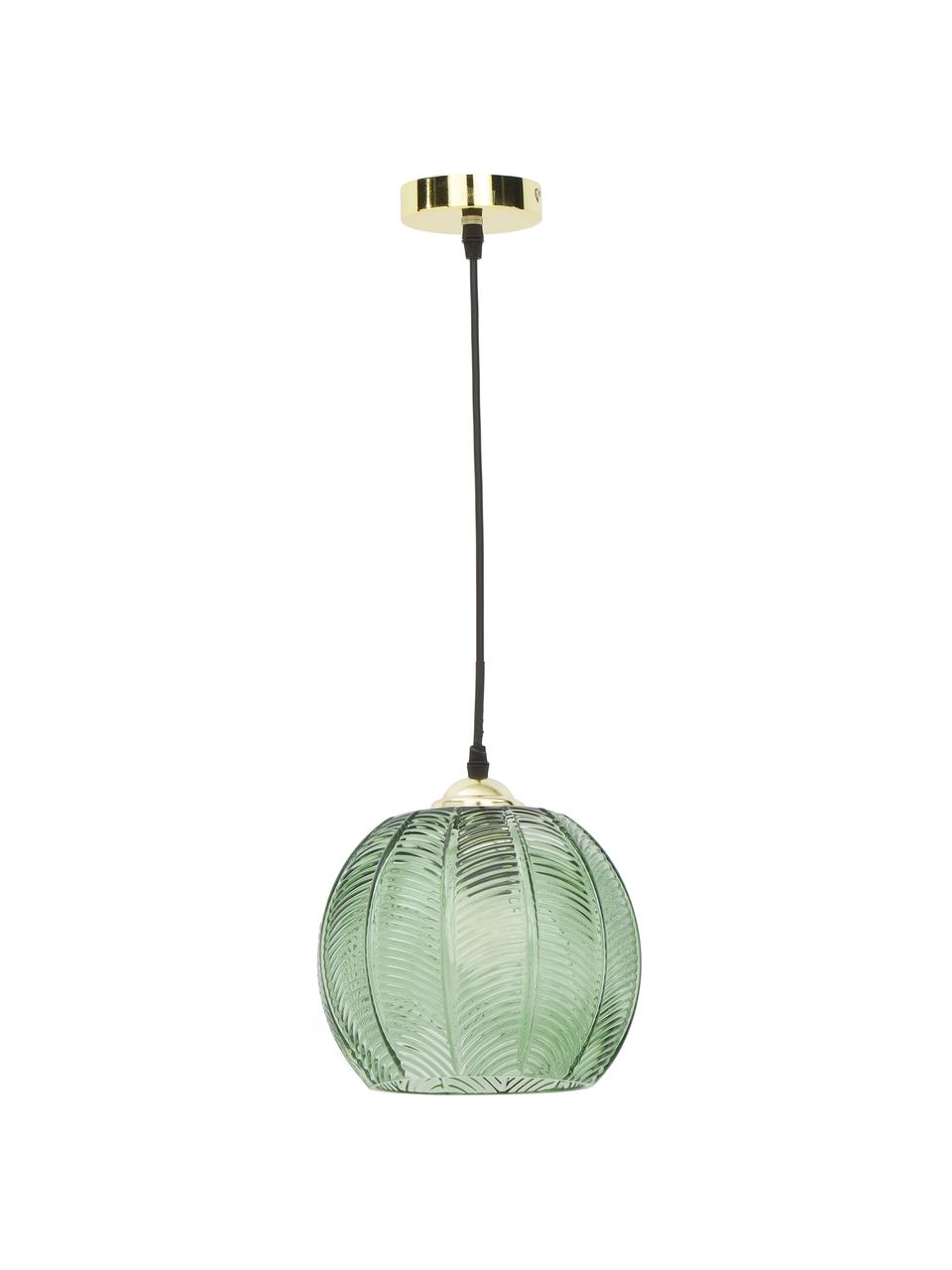 Kleine Pendelleuchte Luisa aus Glas, Lampenschirm: Glas, Baldachin: Metall, lackiert, Dekor: Metall, lackiert, Grün, Ø 22 x H 20 cm