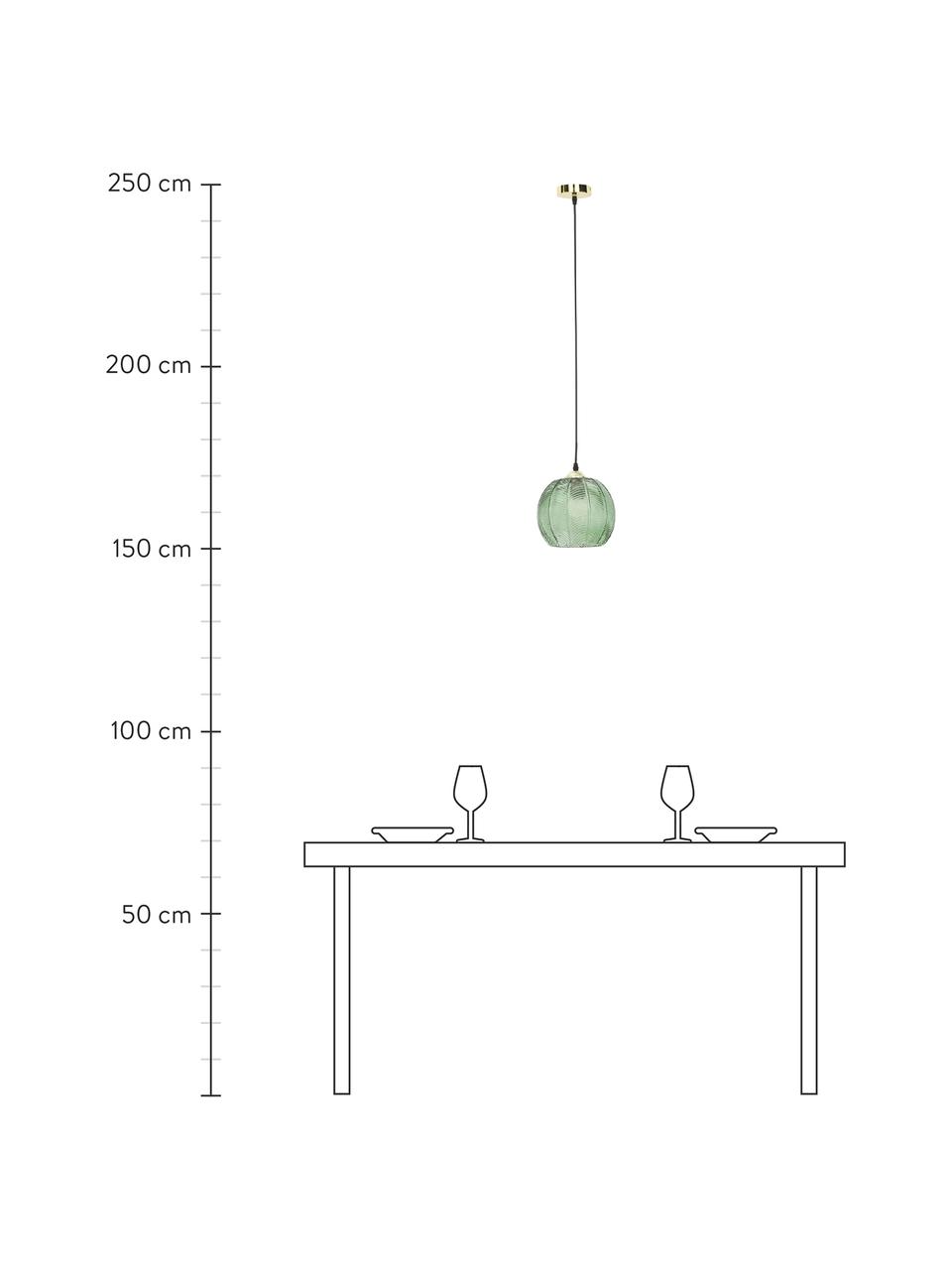 Kleine Pendelleuchte Luisa aus Glas, Lampenschirm: Glas, Baldachin: Metall, lackiert, Dekor: Metall, lackiert, Grün, Ø 22 x H 20 cm