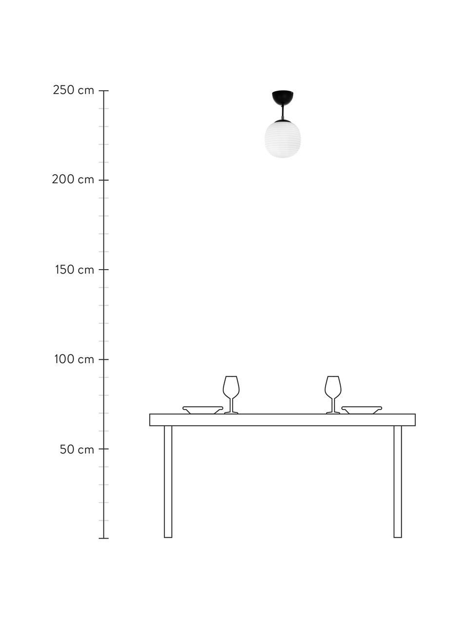 Plafón de vidrio opalino Rille, Pantalla: vidrio opalino, Anclaje: metal recubierto, Negro, blanco opalino, Ø 21 x Al 38 cm