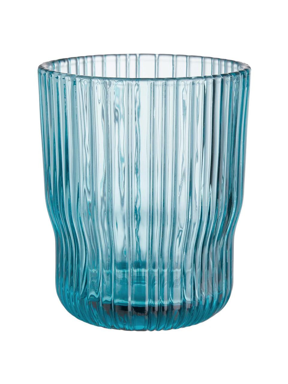 Waterglazen Chelsea met gegroefd reliëf, 6 stuks, Glas, Turquoiseblauw, Ø 8 x H 10 cm, 250 ml