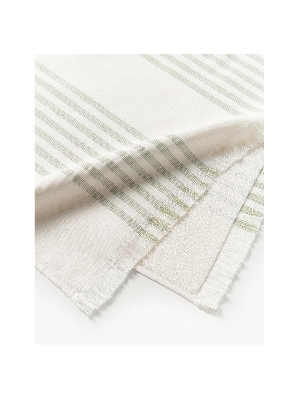 Telo fouta con frange Aren, Verde chiaro, bianco latte, Larg. 100 x Lung. 180 cm