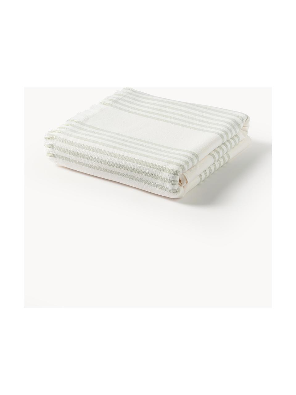 Fouta con flecos Aren, Verde claro, blanco Off White, An 100 x L 180 cm