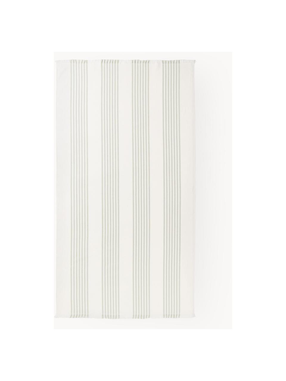 Fouta s třásněmi Aren, Světle zelená, tlumeně bílá, Š 100 cm, D 180 cm