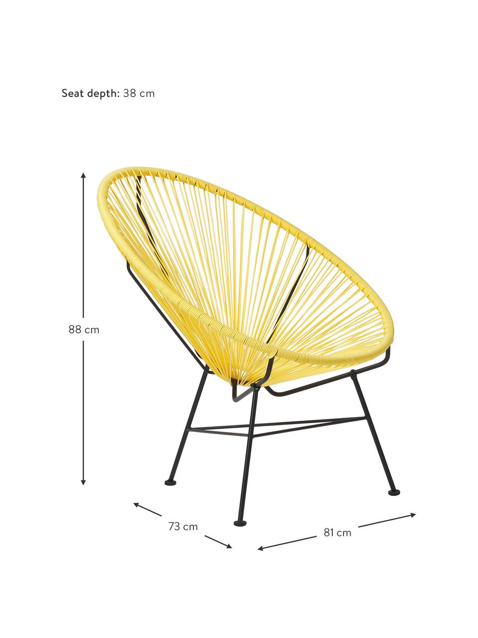 Loungesessel Bahia aus Kunststoff-Geflecht, Sitzfläche: Kunststoff, Gestell: Metall, pulverbeschichtet, Zitronengelb, B 81 x T 73 cm