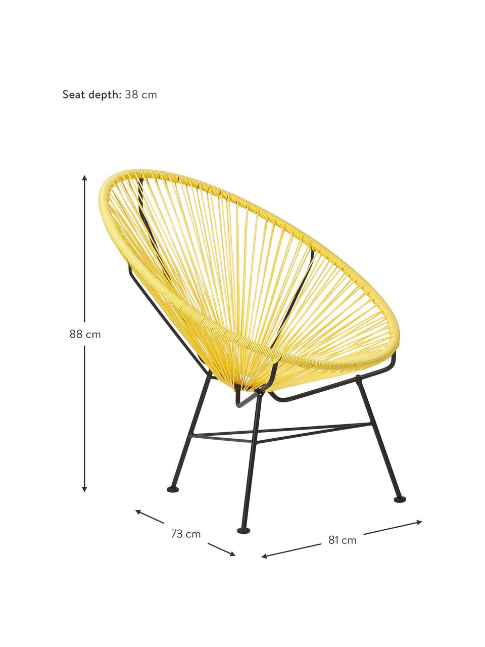 Poltroncina in materiale sintetico intrecciato Bahia, Seduta: materiale sintetico, Struttura: metallo verniciato a polv, Giallo, Larg. 81 x Prof. 73 cm