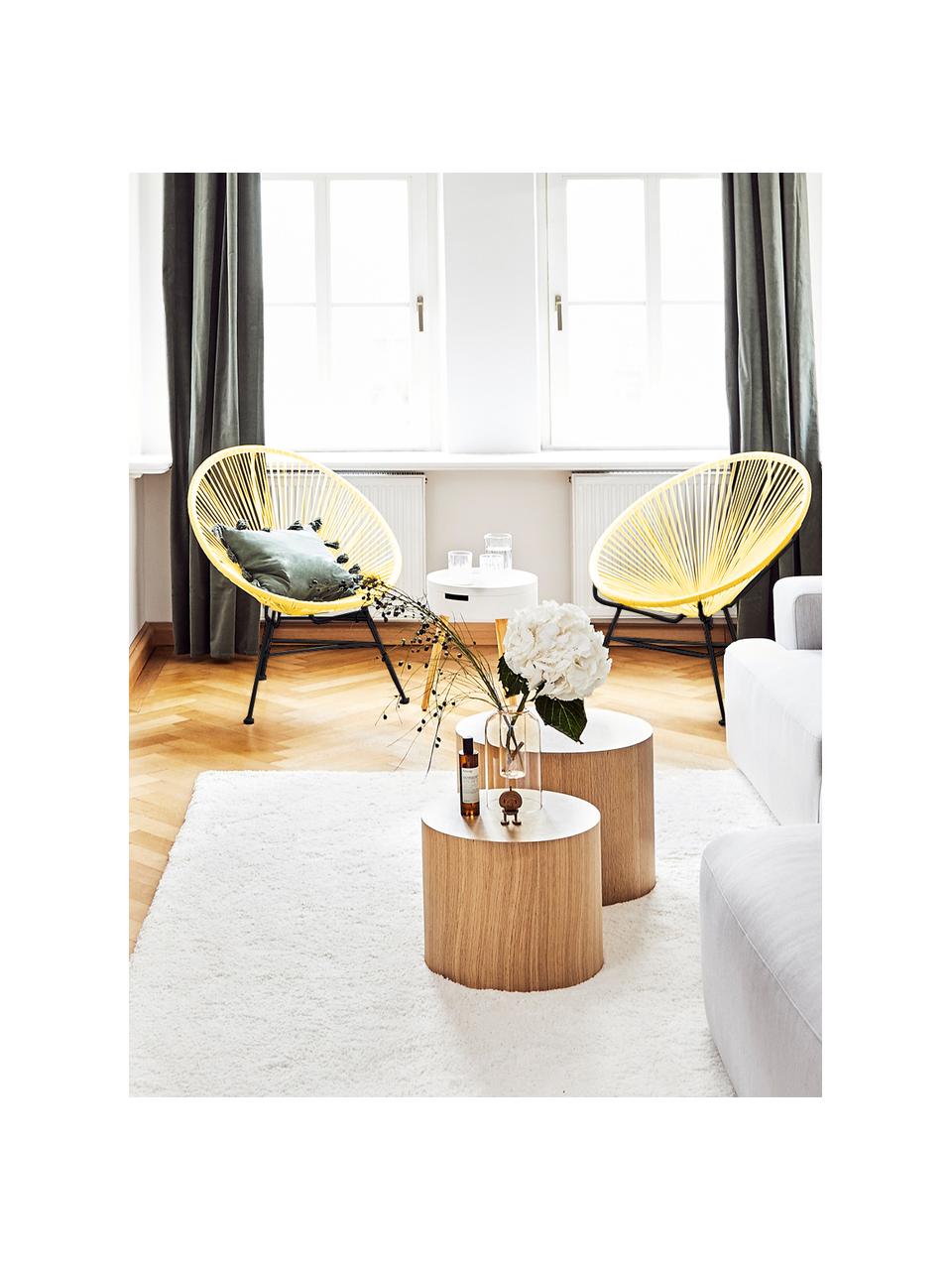 Loungefauteuil Bahia van kunststoffen vlechtwerk, Zitvlak: kunststof, Frame: gepoedercoat metaal, Geel, B 81 x D 73 cm