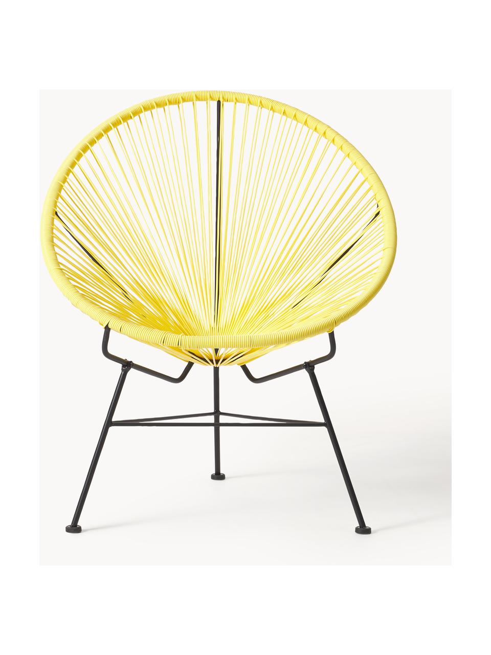 Poltroncina con intreccio in plastica Bahia, Seduta: plastica, Struttura: metallo verniciato a polv, Giallo limone, Larg. 81 x Prof. 73 cm