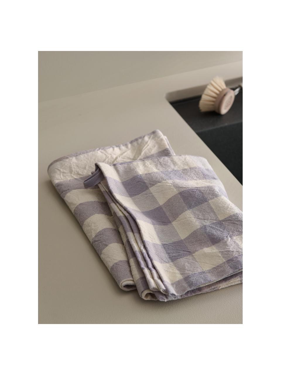 Komplet ręczników kuchennych z bawełny Minna, 2 elem., 100% bawełna, Lila, biały, w paski, S 50 x D 70 cm