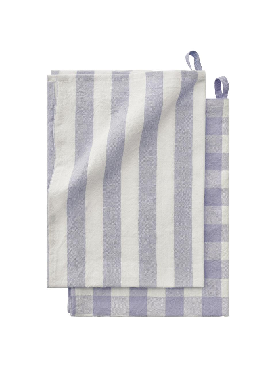 Paños de cocina de algodón Minna, 2 uds., 100% algodón, Azul, blanco, An 50 x L 70 cm