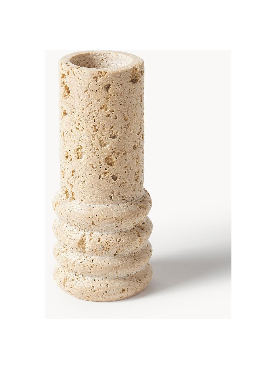 Jarrón pequeño decorativo de travertino Cleighton, Travertino, Travertino beige, Ø 6 x Al 15 cm