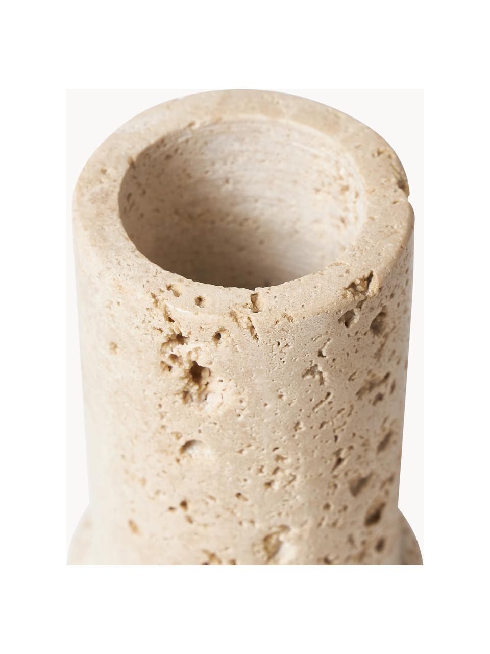 Kleine Deko-Vase Cleighton aus Travertin, H 15 cm, Travertin, Beige Travertin, Ø 6 x H 15 cm