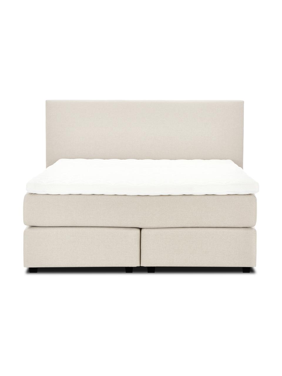 Premium Boxspringbett Eliza in Beige, Matratze: 5-Zonen-Taschenfederkern, Füße: Massives Birkenholz, lack, Webstoff Beige, 140 x 200 cm, Härtegrad 2