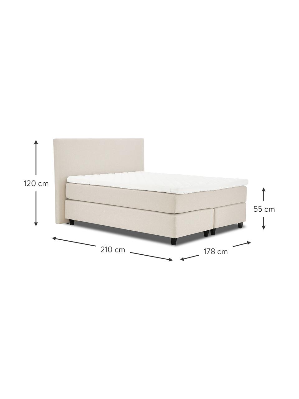 Premium boxspring bed Eliza in beige, Matras: 5-zones pocketvering, Poten: massief gelakt berkenhout, Geweven stof beige, 140 x 200 cm, hardheidsgraad 2