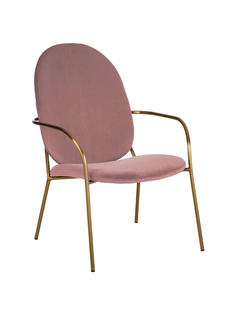 Fluwelen lounge fauteuil Mary in roze, Bekleding: fluweel (polyester), Frame: gecoat metaal, Oudroze, zwart, B 63 x D 73 cm