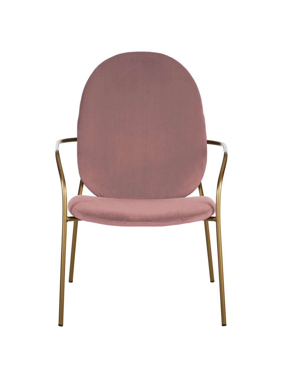 Fluwelen lounge fauteuil Mary in roze, Bekleding: fluweel (polyester), Frame: gecoat metaal, Oudroze, zwart, B 63 x D 73 cm
