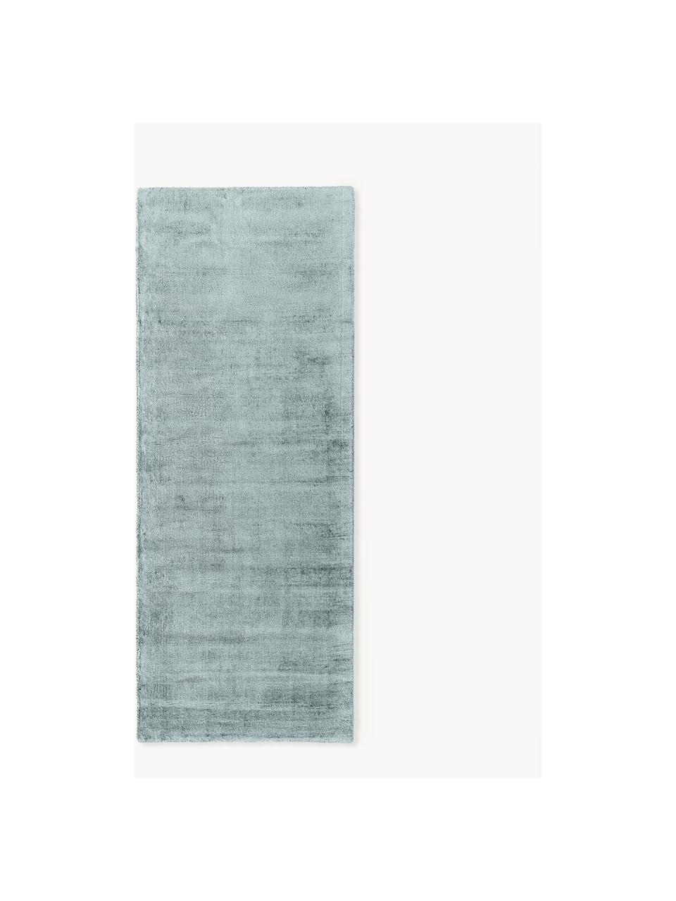 Tapis de couloir en viscose tissé main Jane, Gris-bleu, larg. 80 x long. 200 cm