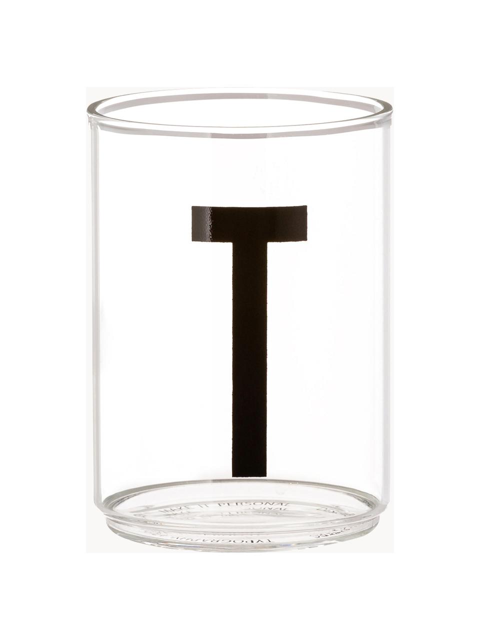 Bicchiere di design in vetro con lettera Personal (varianti dalla A alla Z), Vetro borosilicato, Trasparente, nero, Bicchiere per l'acqua A, 300 ml