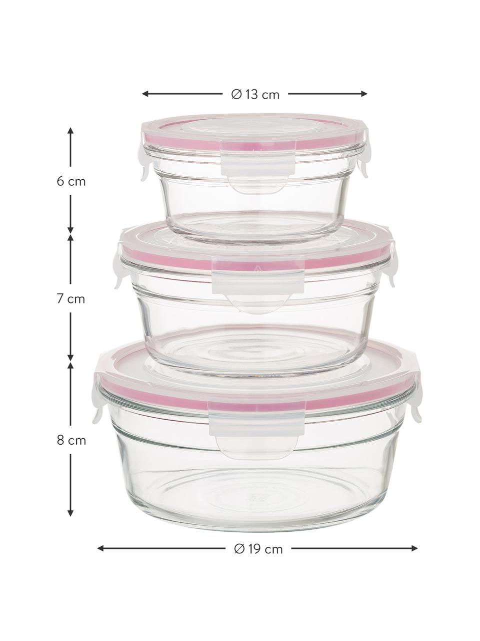 Set 3 contenitori per alimenti Romy, Contenitore: vetro temperato, privo di, Trasparente, rosa, Set in varie misure