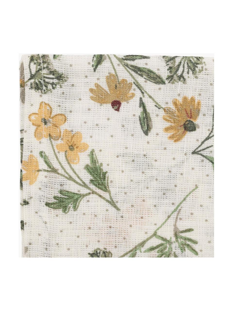 Servilletas de tela de lino Louise, 4 uds., 100% lino, Off White y verde con motivo floral, An 40 x L 40 cm