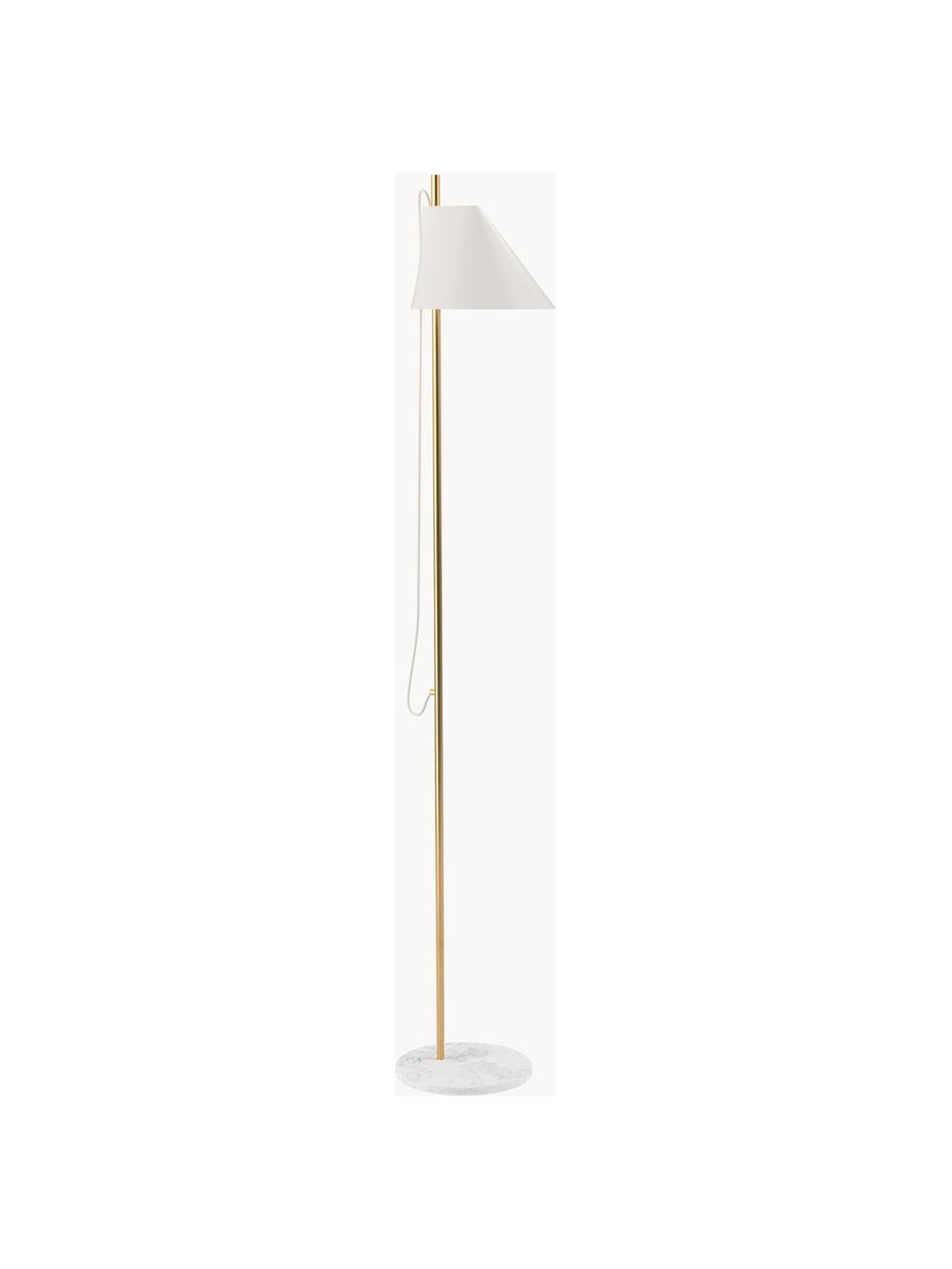 Lampa podłogowa LED z funkcją przyciemniania Yuh, Stelaż: mosiądz szczotkowany, Biały, marmurowy, mosiężny, W 140 cm