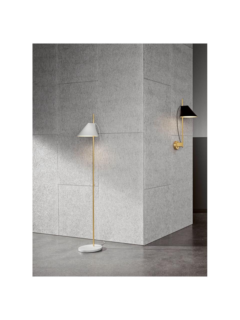 Lampa podłogowa LED z funkcją przyciemniania Yuh, Stelaż: mosiądz szczotkowany, Biały, marmurowy, mosiężny, W 140 cm