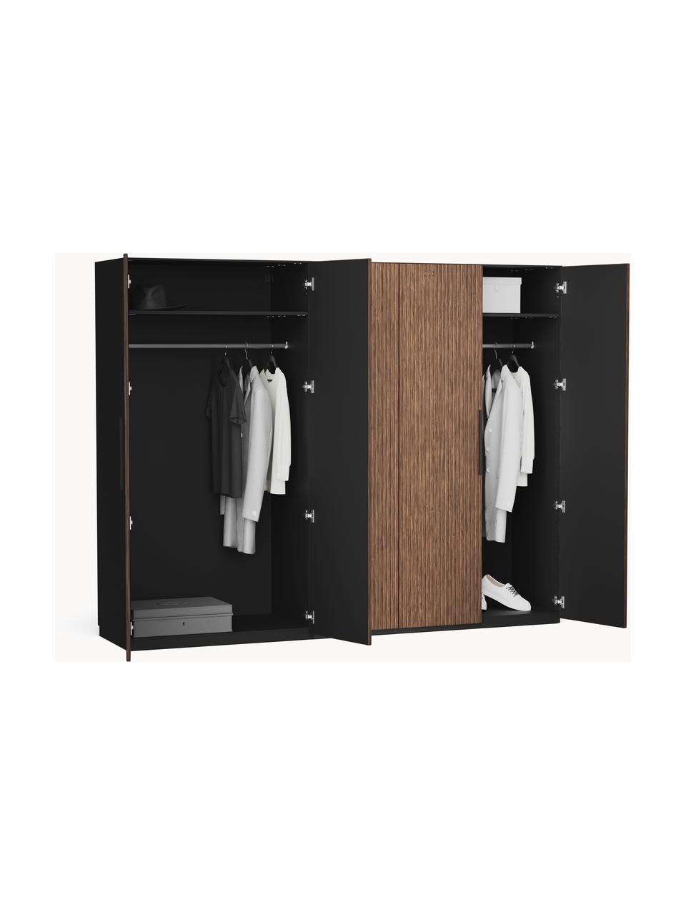 Armoire modulaire à portes battantes Simone, larg. 250 cm, plusieurs variantes, Aspect bois de noyer, noir, Classic Interior, larg. 250 x haut. 236 cm