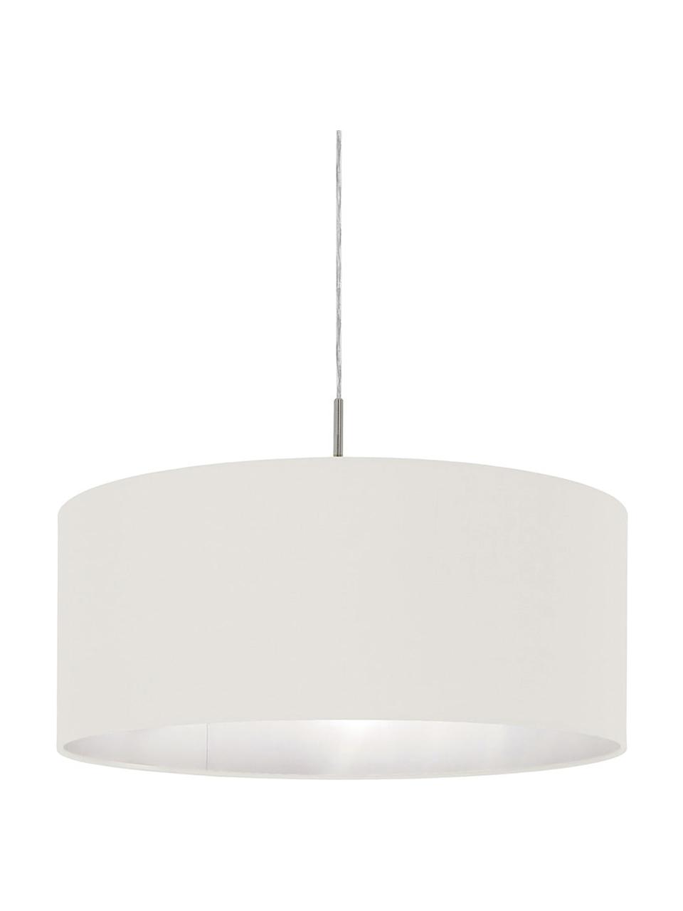 Lámpara de techo Parry, Anclaje: metal niquelado, Pantalla: tela, Cable: plástico, Plateado, blanco, Ø 53 x Al 25 cm