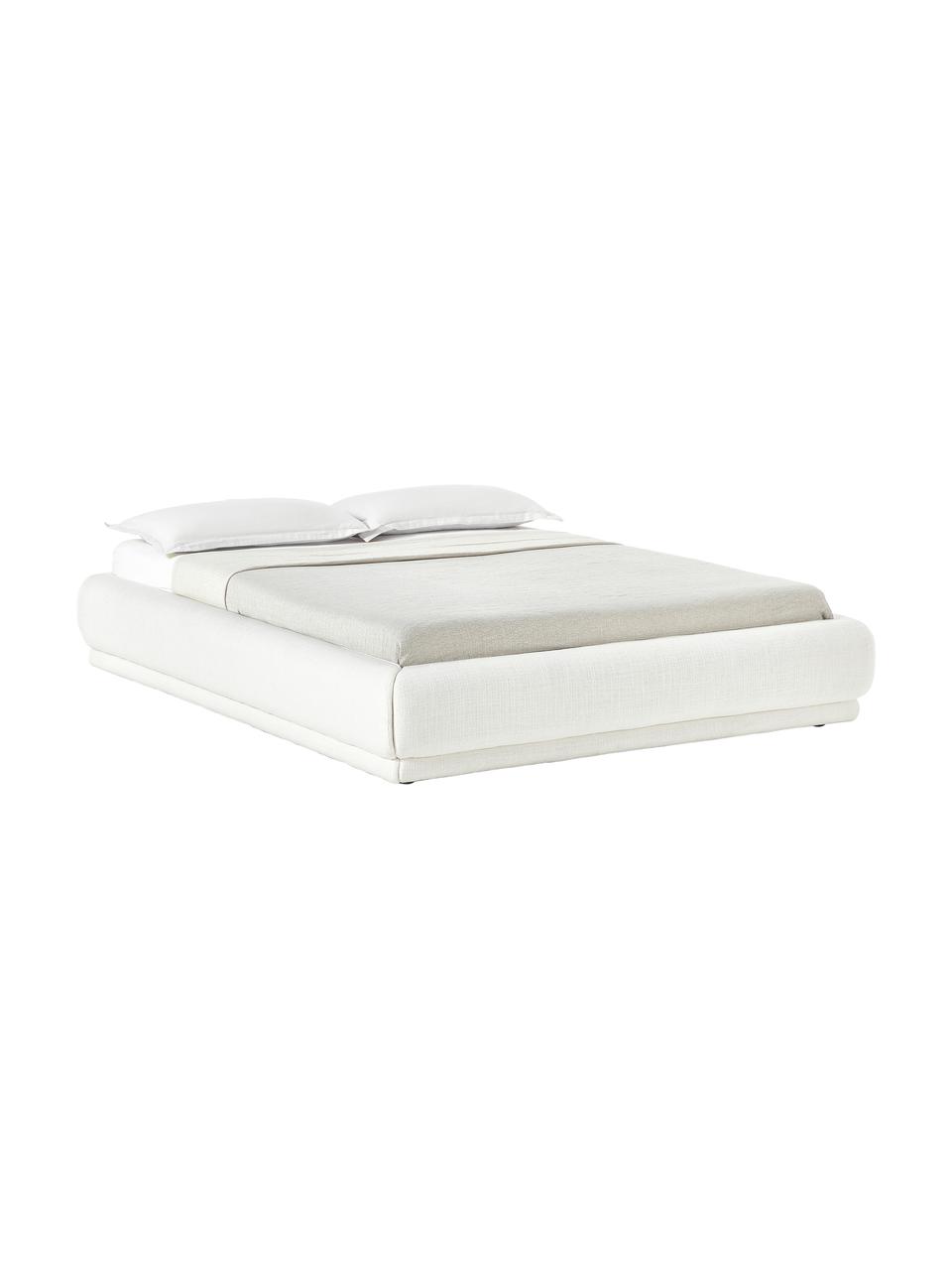 Cama tapizada en bouclé Blair, con espacio de almacenamiento, Estructura: madera contrachapada de e, Funda: bouclé (90% poliéster, 10, Bouclé blanco, 140 x 200 cm