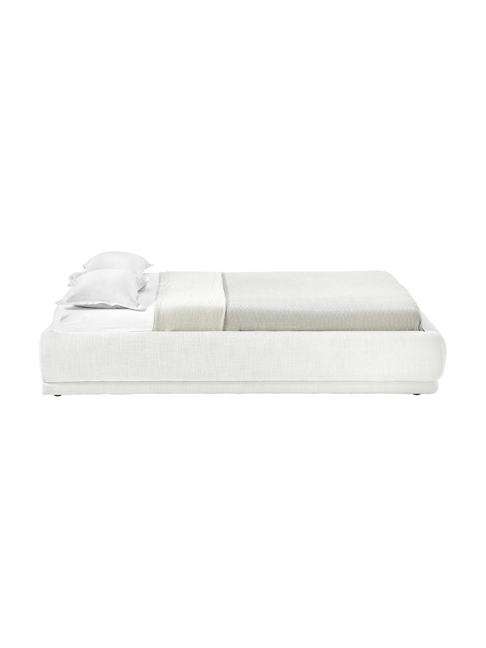Cama tapizada en bouclé Blair, con espacio de almacenamiento, Estructura: madera contrachapada de e, Funda: bouclé (90% poliéster, 10, Bouclé blanco, 140 x 200 cm