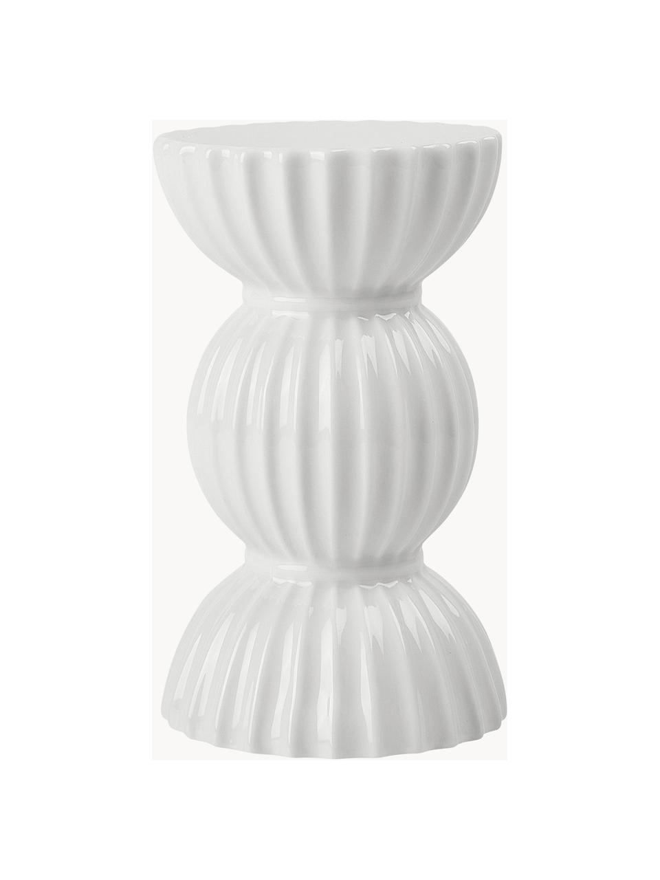 Bougeoir en porcelaine avec surface striée Tura, Porcelaine, Blanc, Ø 8 x haut. 13 cm