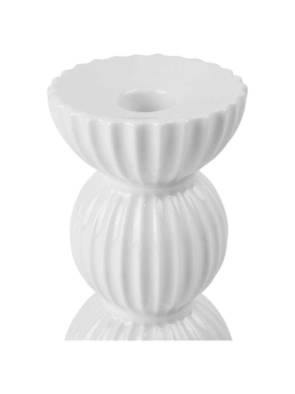 Porcelánový svícen s žebrovaným povrchem Tura, Porcelán, Bílá, Š 8 cm, V 13 cm