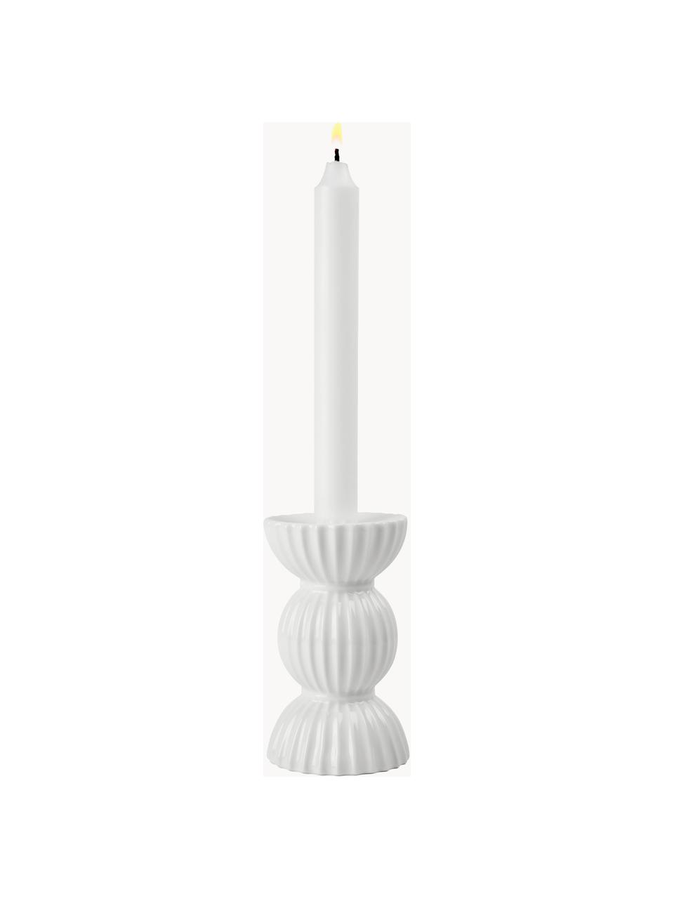 Bougeoir en porcelaine avec surface striée Tura, Porcelaine, Blanc, Ø 8 x haut. 13 cm