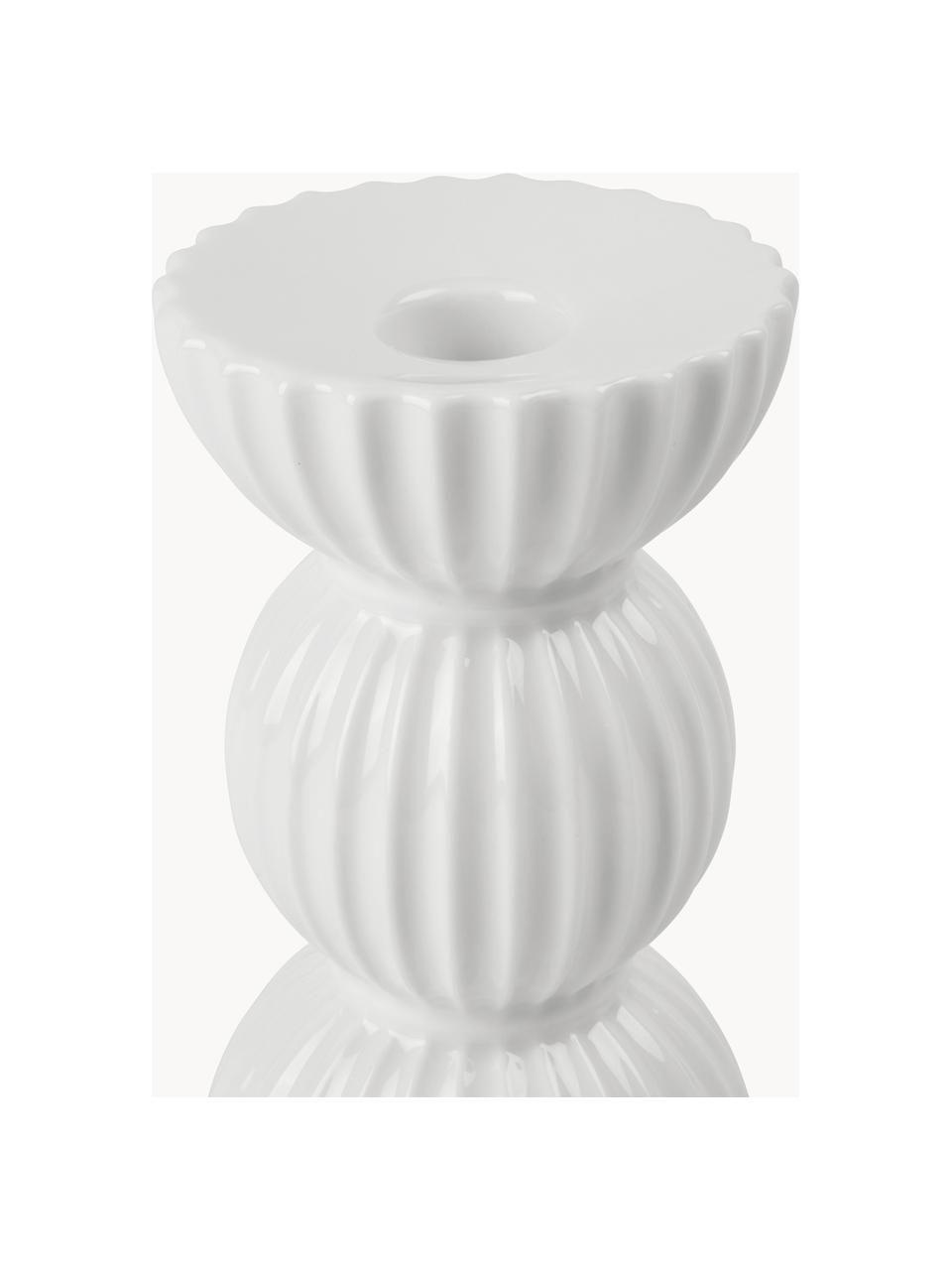 Świecznik z porcelany z ryflowaną powierzchnią Tura, Porcelana, Biały, Ø 8 x W 13 cm